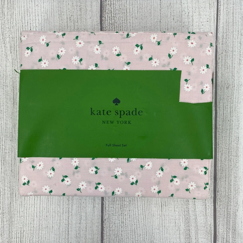 Kate Spade Sheet Set FULL Pink Daisy Floral 100% Cotton Percale Cottagecore